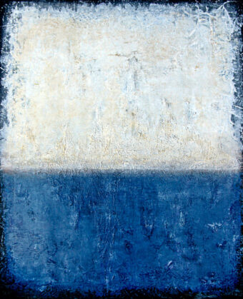 Veil Field Abstract vertical field in warm orange, blue, and pale green tones with blurred layered transitions