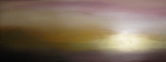 Atmosphere Field I Soft abstract horizon in muted gold, olive, rose, and violet tones